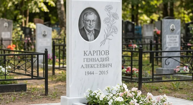Памятник с гравировкой гвоздик — выполненная работа «Карпов» в Казани