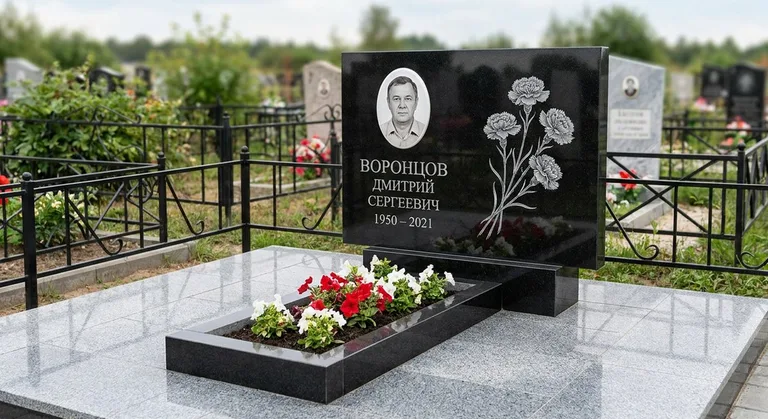Памятник с гравировкой гвоздик — выполненная работа «Воронцов» в Казани
