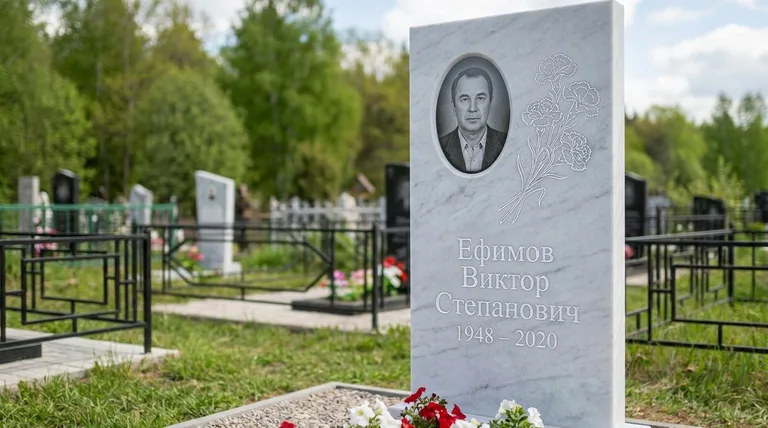 Памятник с гравировкой гвоздик — выполненная работа «Ефимов» в Казани