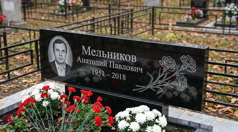 Памятник с гравировкой гвоздик — выполненная работа «Мельников» в Казани