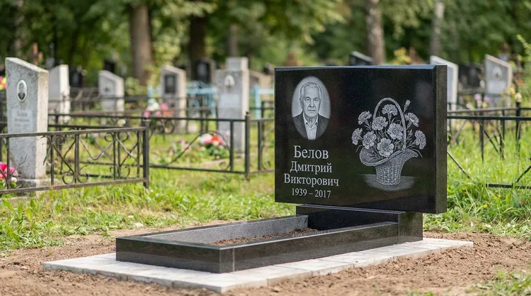 Памятник с гравировкой гвоздик — выполненная работа «Белов» в Казани