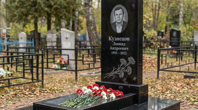 Памятник с гравировкой гвоздик — выполненная работа «Кузнецов» в Казани