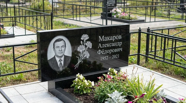 Памятник с гравировкой гвоздик — выполненная работа «Макаров» в Казани