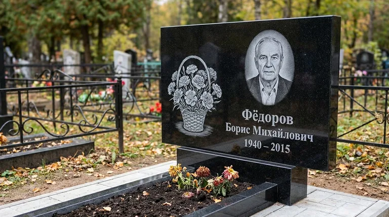 Памятник с гравировкой гвоздик — выполненная работа «Фёдоров» в Казани