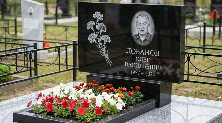 Памятник с гравировкой гвоздик — выполненная работа «Лобанов» в Казани