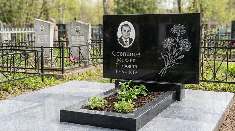 Памятник с гравировкой гвоздик — выполненная работа «Степанов» в Казани