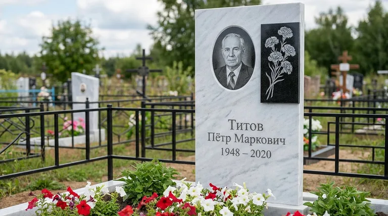 Памятник с гравировкой гвоздик — выполненная работа «Титов» в Казани