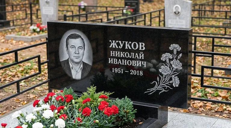 Памятник с гравировкой гвоздик — выполненная работа «Жуков» в Казани
