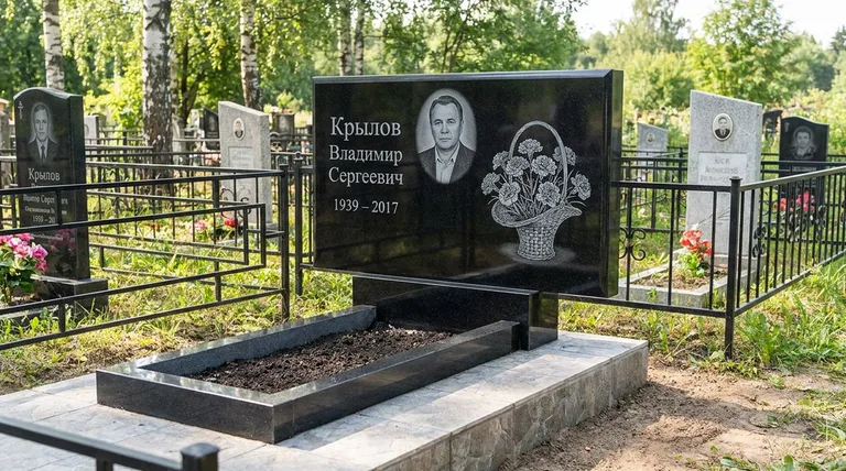 Памятник с гравировкой гвоздик — выполненная работа «Крылов» в Казани