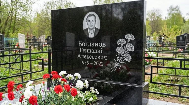Памятник с гравировкой гвоздик — выполненная работа «Богданов» в Казани