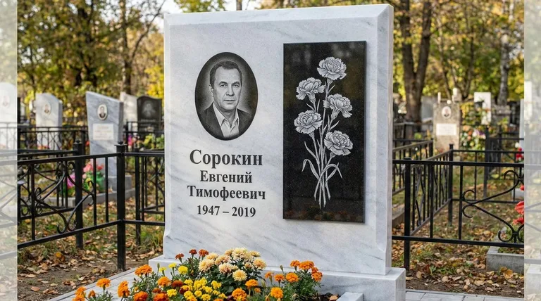 Памятник с гравировкой гвоздик — выполненная работа «Сорокин» в Казани