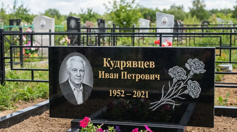 Памятник с гравировкой гвоздик — выполненная работа «Кудрявцев» в Казани