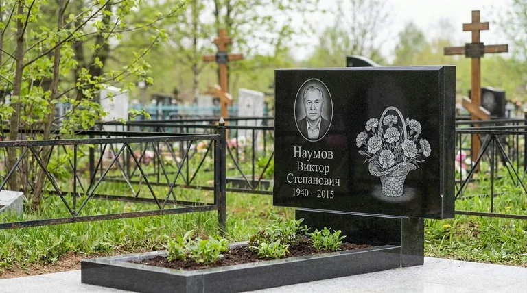 Памятник с гравировкой гвоздик — выполненная работа «Наумов» в Казани