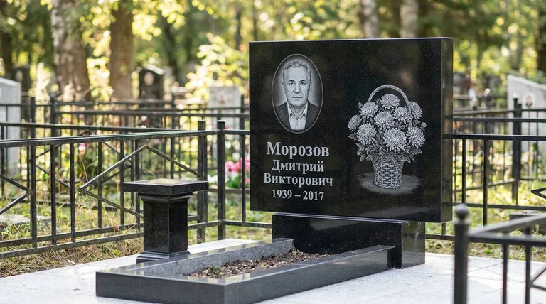 Памятник с гравировкой хризантем — выполненная работа «Морозов» в Казани