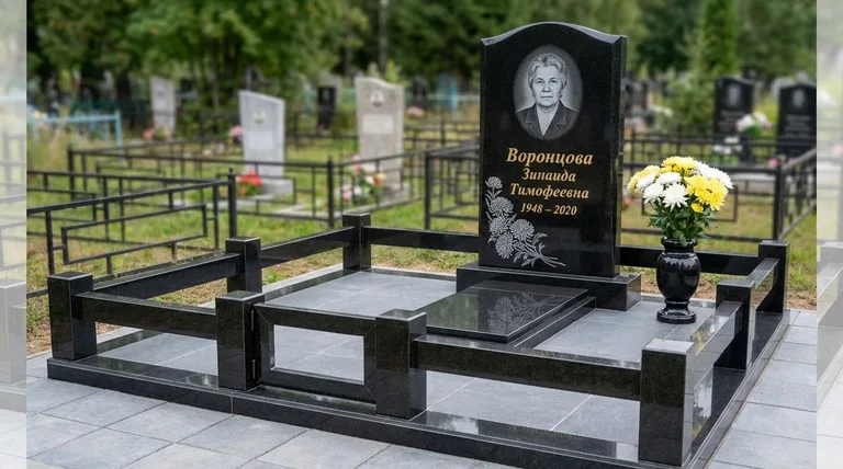Памятник с гравировкой хризантем — выполненная работа «Воронцова» в Казани