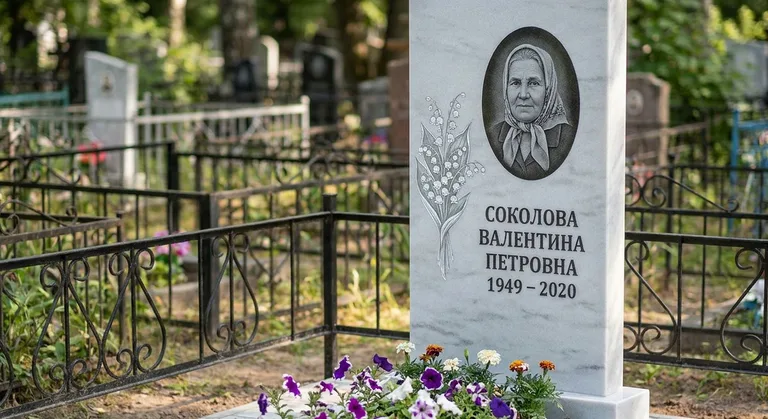 Памятник с гравировкой ландышей — выполненная работа «Соколова» в Казани