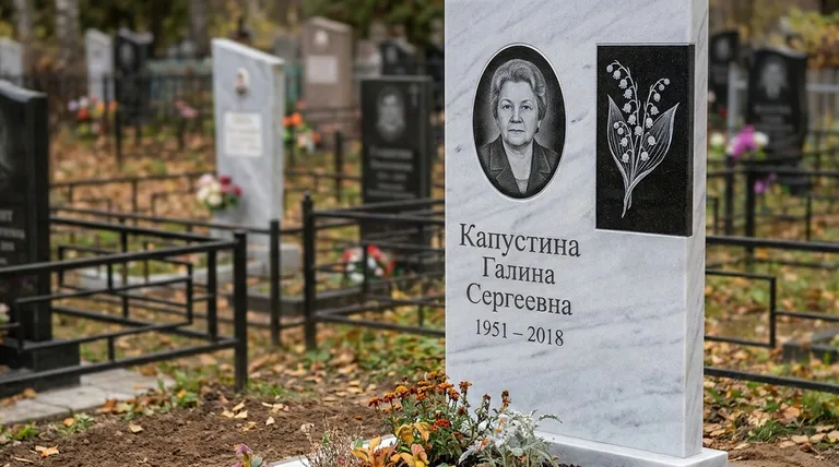Памятник с гравировкой ландышей — выполненная работа «Капустина» в Казани