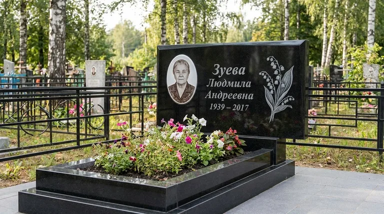 Памятник с гравировкой ландышей — выполненная работа «Зуева» в Казани