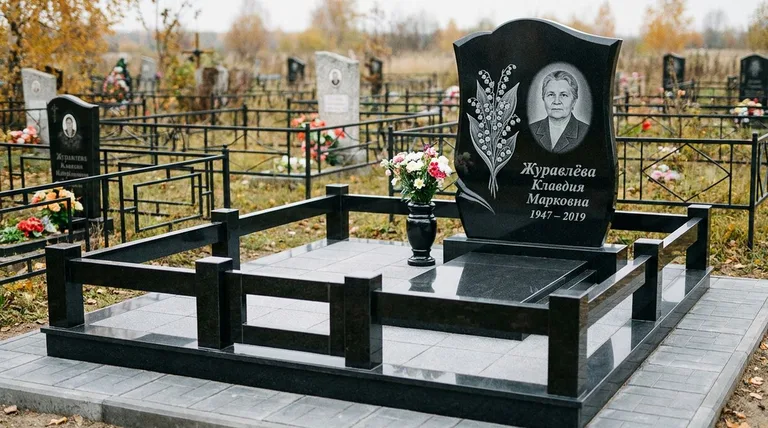Памятник с гравировкой ландышей — выполненная работа «Журавлёва» в Казани