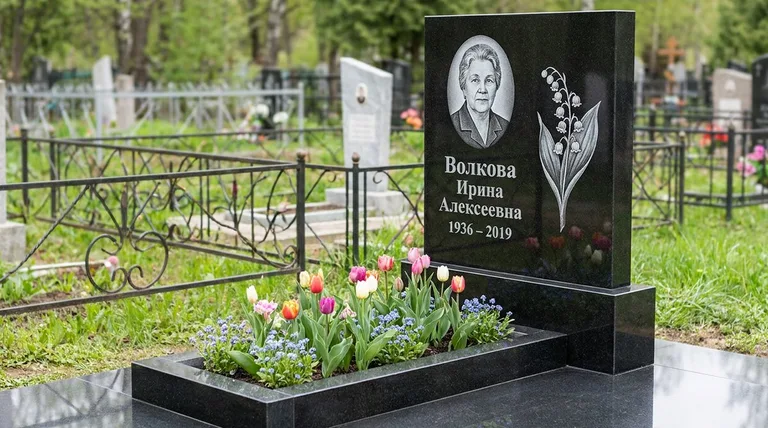Памятник с гравировкой ландышей — выполненная работа «Волкова» в Казани
