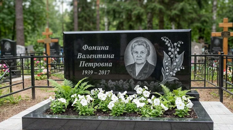 Памятник с гравировкой ландышей — выполненная работа «Фомина» в Казани