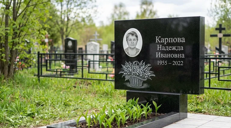 Памятник с гравировкой ландышей — выполненная работа «Карпова» в Казани