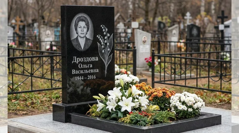 Памятник с гравировкой ландышей — выполненная работа «Дроздова» в Казани