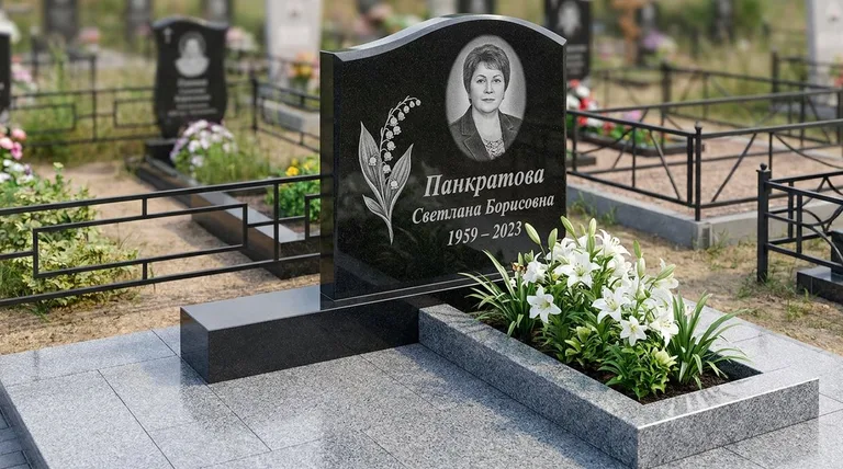 Памятник с гравировкой ландышей — выполненная работа «Панкратова» в Казани