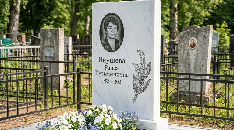 Памятник с гравировкой ландышей — выполненная работа «Якушева» в Казани