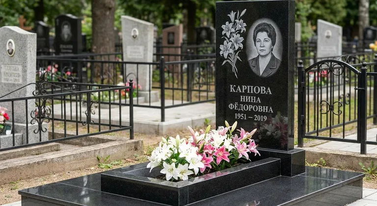 Памятник с гравировкой лилий — выполненная работа «Карпова» в Казани
