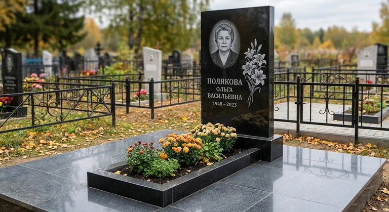 Памятник с гравировкой лилий — выполненная работа «Полякова» в Казани