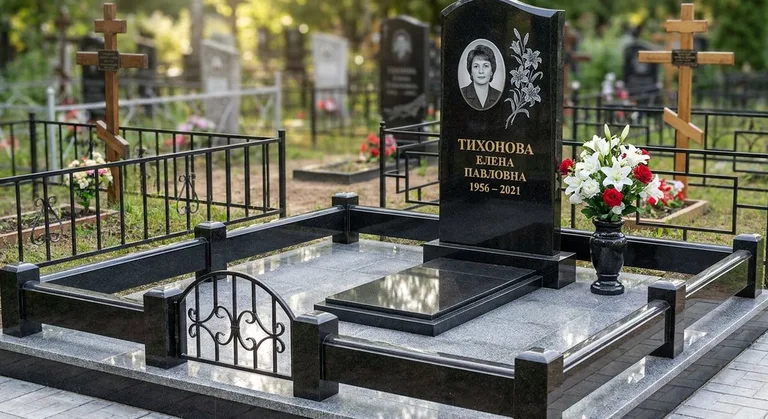 Памятник с гравировкой лилий — выполненная работа «Тихонова» в Казани
