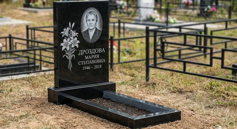 Памятник с гравировкой лилий — выполненная работа «Дроздова» в Казани