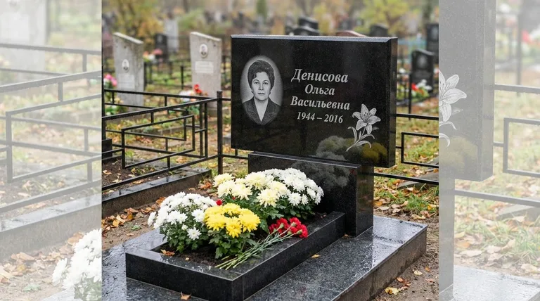 Памятник с гравировкой лилий — выполненная работа «Денисова» в Казани