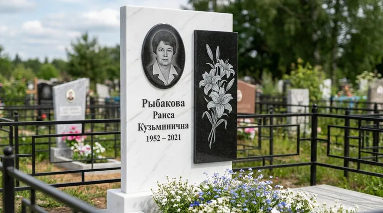 Памятник с гравировкой лилий — выполненная работа «Рыбакова» в Казани