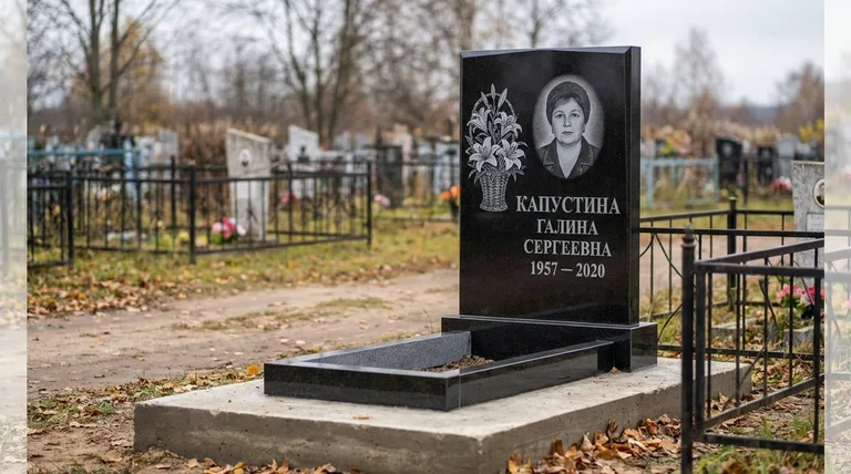 Памятник с гравировкой лилий — выполненная работа «Капустина» в Казани