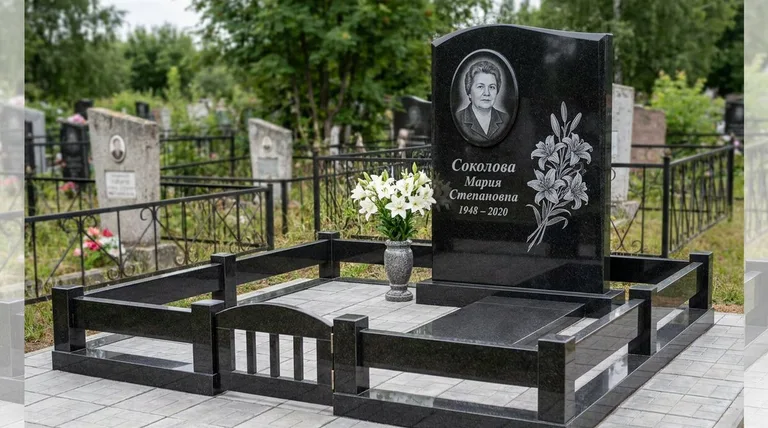 Памятник с гравировкой лилий — выполненная работа «Соколова» в Казани