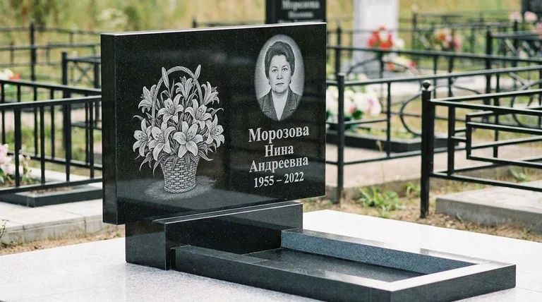 Памятник с гравировкой лилий — выполненная работа «Морозова» в Казани
