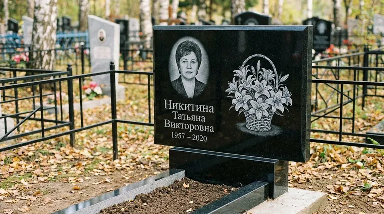 Памятник с гравировкой лилий — выполненная работа «Никитина» в Казани