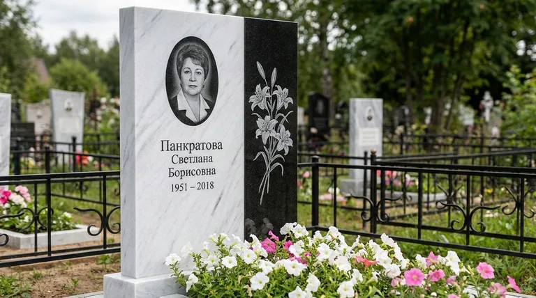 Памятник с гравировкой лилий — выполненная работа «Панкратова» в Казани