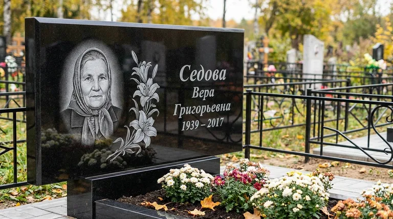 Памятник с гравировкой лилий — выполненная работа «Седова» в Казани