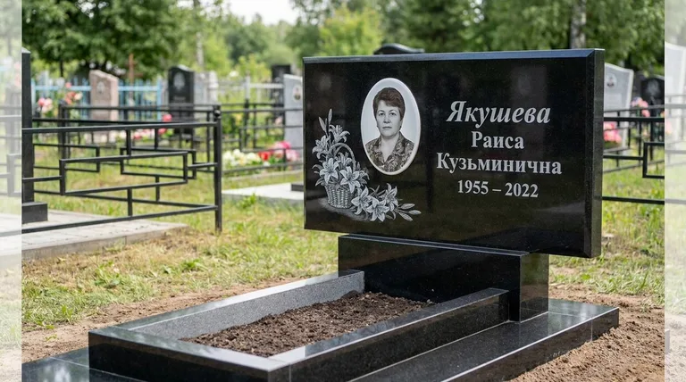 Памятник с гравировкой лилий — выполненная работа «Якушева» в Казани