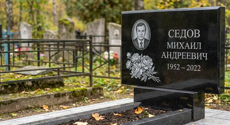 Памятник с гравировкой пионов — выполненная работа «Седов» в Казани