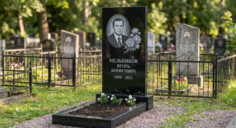 Памятник с гравировкой пионов — выполненная работа «Мельников» в Казани