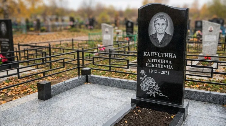 Памятник с гравировкой пионов — выполненная работа «Капустина» в Казани