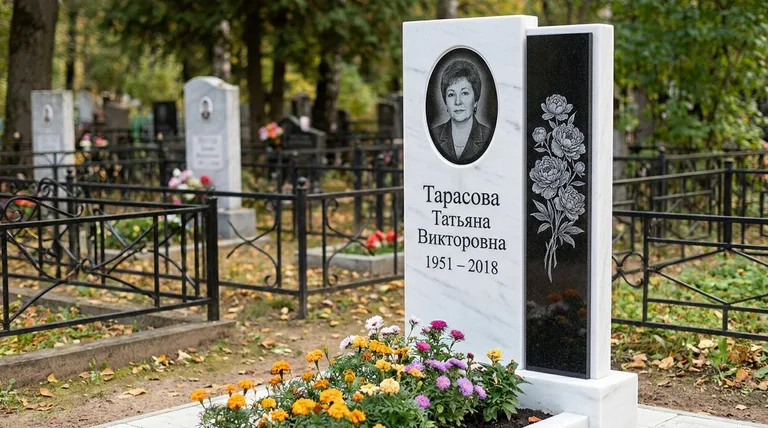 Памятник с гравировкой пионов — выполненная работа «Тарасова» в Казани