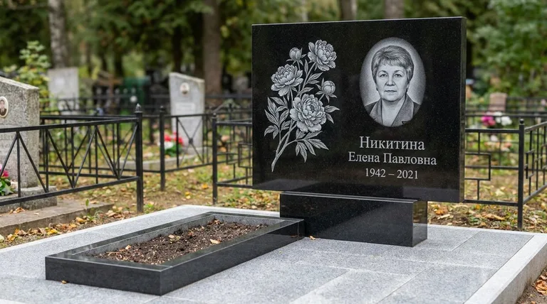 Памятник с гравировкой пионов — выполненная работа «Никитина» в Казани