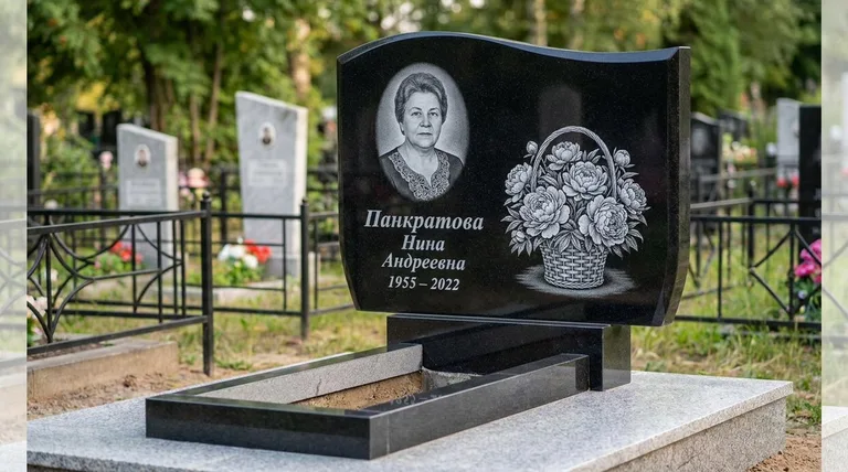 Памятник с гравировкой пионов — выполненная работа «Панкратова» в Казани