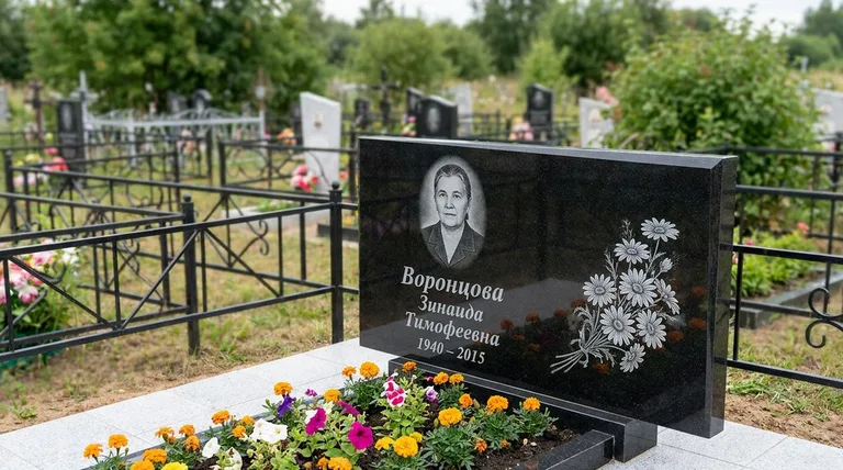 Памятник с гравировкой ромашек — выполненная работа «Воронцова» в Казани