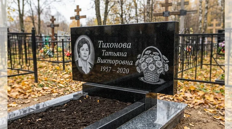 Памятник с гравировкой ромашек — выполненная работа «Тихонова» в Казани